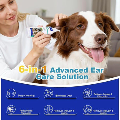 Dog Ear Cleaner Solution– Soft Nozzle Ear Treatment for Dogs & Cats, Gently Remove Dog Ear Wax & Debris, Soothe Ear Itching & inflammation, Odor Pet Ear Wash with Aloe Vera & Persimmon – 4.06 fl oz