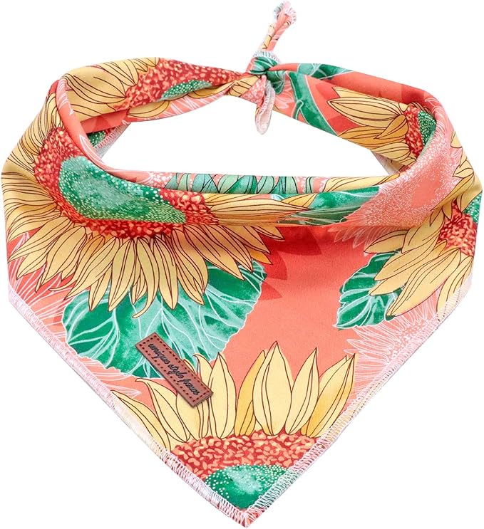 Unique style paws Dog Bandana, Sunflower Print 1PC Washable Square Dog Scarfs for Small Medium Large Dogs Adjustable Dogs Bib Scarfs for Girl Dogs
