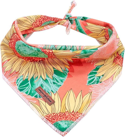 Unique style paws Dog Bandana, Sunflower Print 1PC Washable Square Dog Scarfs for Small Medium Large Dogs Adjustable Dogs Bib Scarfs for Girl Dogs