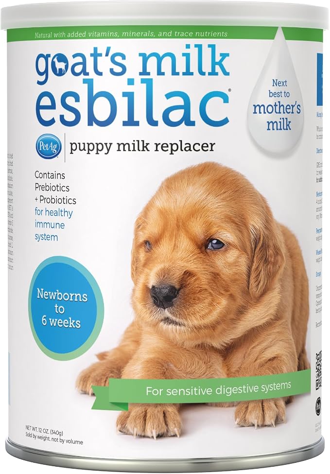 Goat’s Milk Esbilac Powder - 12 oz - Powdered Puppy Formula with Prebiotics, Probiotics & Vitamins for Puppies Newborn to Six Weeks Old - For Sensitive Digestive Systems