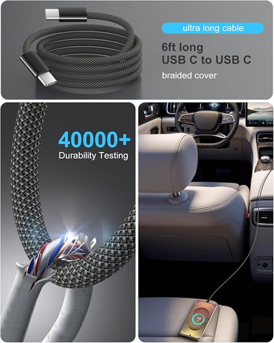Super Fast Type C Car Charger, [2Pack] Besgoods Dual 45W USB C 4-Port Cigarette Lighter Adapter for Galaxy S26 S25 Ultra FE S24 S22 iPhone 17 16 15 Pro Max, with 6ft Braided USB C to C Cable