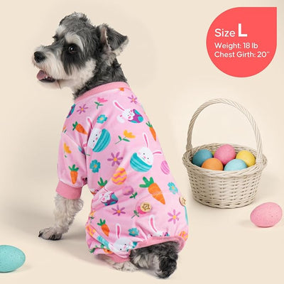 KYEESE Easter Dog Pajamas, Soft Dog Pajamas for Small Dogs Girl, Stretchy Dogs Pjs Velvet Pet Jumpsuit with Eggs & Bunny Pattern, Comfy Lightweight Pet Outfit, Pink, M