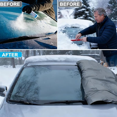 Big Ant Windshield Cover for Ice and Snow - Universal Windshield Cover Fit for Car, SUV, Truck, 600D Oxford Fabric Winter Frost Protector for Ice & Sleet, Includes 2 Side Mirror Covers, XL Black