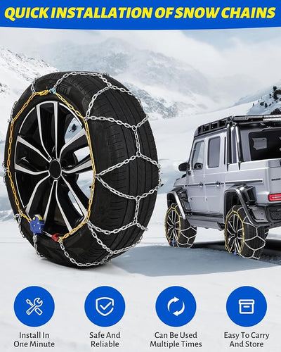 Auto Tightening Snow Chains Tire Chains For Cars Suv Pickup Trucks - Auto Tightening 1 Min Quick Fit AND Easy Installation, Reusable Universal Emergency Traction Snow Chains - Set of 2（HKN150）