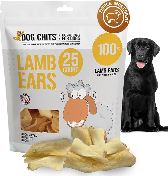 Lamb Ears for Dogs – 100% Natural Baked Lamb Ear Dog Treats – Grain-Free, High Protein, Lower Fat Training Chews – Dental Health & Joint Support – for Large, Medium Dogs – 25 Pack