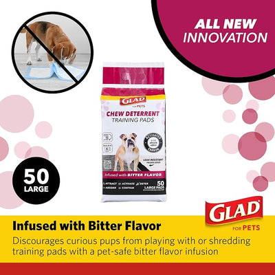 Glad for Pets Activated Carbon Puppy Training Pads with Chew Deterrent and Attractant, Odor Control, 23 x 23 Inch Disposable Dog Pee Pads, 6-Layer Leak-Resistant Potty Pads, 50 Count
