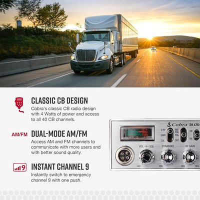 Cobra 29 LTD Classic AM/FM Professional CB Radio - Easy to Operate, Emergency Radio, Instant Channel 9, 4-Watt Output, Full 40 Channels, Adjustable Receiver and SWR Calibration, Black