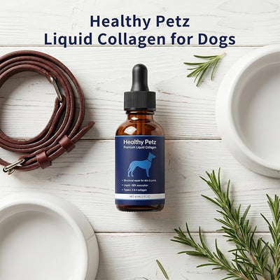 Healthy Petz Premium Liquid Collagen for Dogs, Skin & Coat Supplement with Collagen, Hyaluronic Acid & Vitamins C for Everyday Care, 60 ml/2 fl oz