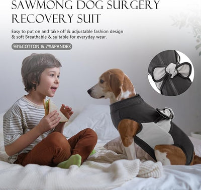 SAWMONG Recovery Suit for Dogs, Cotton Zipper Dog Surgery Suit Female Spay Pet Male Breathable, Neuter Dog Onesie Clothes Bodysuit Prevent Licking Wounds, Substitute E-Collar & Cone(Green, 2X-Large)