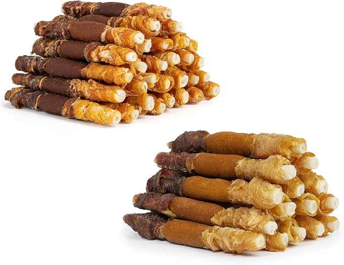 MON2SUN 5 Inch Triple Flavor Chicken Liver Duck and Chicken Rawhide 30 Count for Small and Medium Dogs & 5 Inch Triple Flavor Chicken Pumpkin and Duck Rawhide 15 Count for Small and Medium Dogs