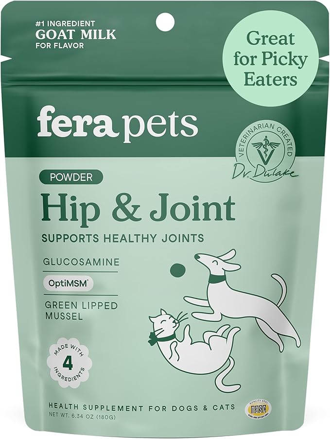 Goat Milk - Cat & Dog Hip and Joint Support with Glucosamine, MSM & Green Lipped Mussel - Supports Flexibility, Mobility & Bone Health - for Picky Eaters - 60 TSP