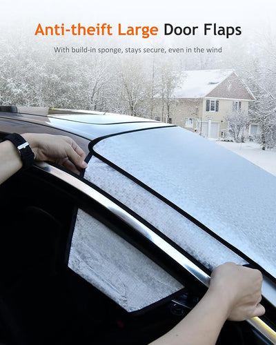 Tecoom Windshield Snow Ice Cover, Windproof Exterior Car Front Window Frost Guard, Snow-Proof Universal Fit Winter Windshield Wiper Sun Shade Protector Cover All Weather Protection, Windscreen Shield