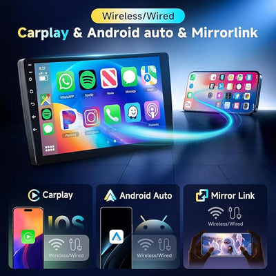 6G+128G 8-Core Android Car Stereo Double Din 10.1 inch Wireless Carplay IPS Touchscreen Car Radio Android Auto Screen with GPS Navi Bluetooth DSP, Mirror Link, WiFi, FM RDS, Backup Camera SWC