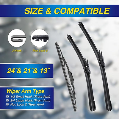 5 PLUS® Windshield Wipers Replacement for Chevrolet Chevy Traverse 2017-2012,Silicone Water Repellent Wiper Blades-24"/21"/13"(Set of 3), OEM Fit, All-Season, Easy Installation