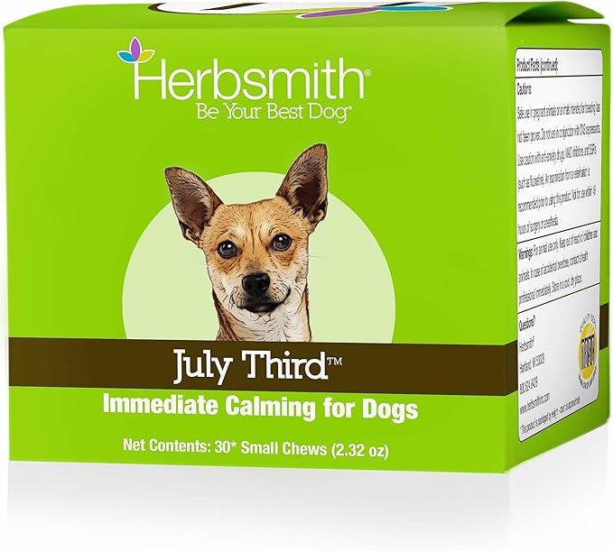 July Third - Canine Calming Chews - Calming Herbs for Dogs - Anxiety Supplements for Dogs - 30ct Small Chews