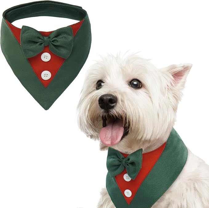 Dog Tuxedo Christmas for Small Dogs,Dog Formal Suit Dogs Attire Pet Bow Tie Puppy Party Costumes Cat Tux Outfits Pets Bandana Cosplay Adjustable Bowties Christmas Green Red XS