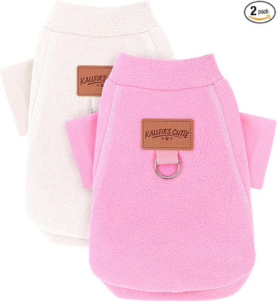 2 Pieces Dog Sweater Fleece Dog Winter Clothes for Small Dogs Boy Girl Turtleneck Puppy Sweatshirt Pet Clothing Pullover Sweaters Cat Apparel (Beige+Light Pink, Small)