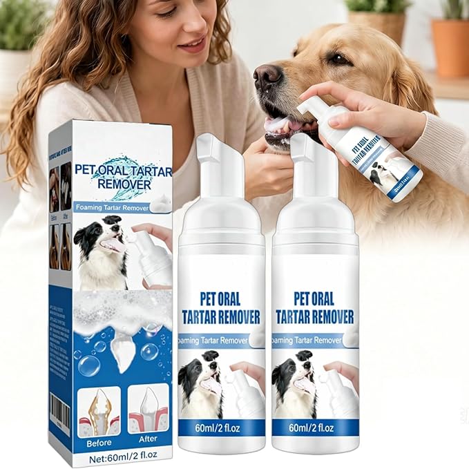 Pet Oral Tartar Remover, Pet Dental Foaming Care Spray, Oral Spray for Dogs Teeth Cleaning, Breath Freshener,Support Healthy Gums, No Brushing Needed Pet Dental Care Spray (2pcs)