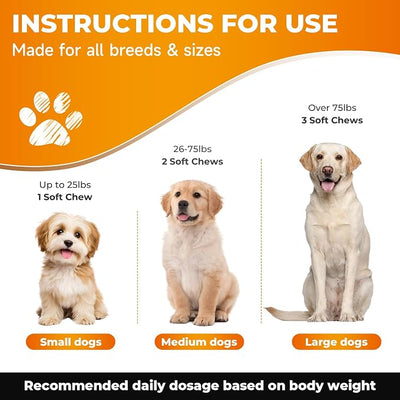 Dog Hip & Joint Supplement, 180 Chicken Chews - Glucosamine Chondroitin MSM Turmeric for Large Breed & Senior Dogs