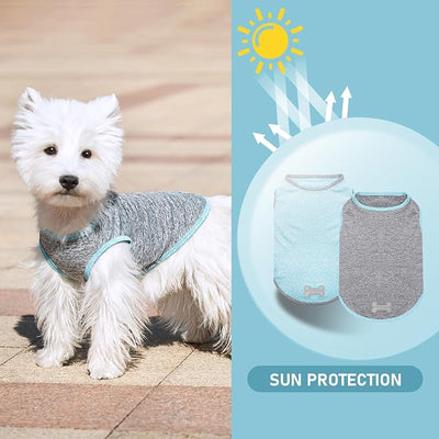 KYEESE 2Pack Dog Shirt, Lightweight Sun Protection Sleeveless Dog T Shirts for Small Medium Dogs Boy, Breathable Pet Reflective Tank Top Summer Dogs Clothes for Outdoor Walking, Grey+Sky Blue, XL