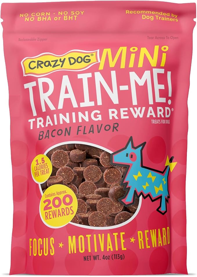 Mini Train-Me! Training Treats 4 oz. Bag, Bacon Flavor, with 200 Treats per Bag, Recommended by Dog Trainers