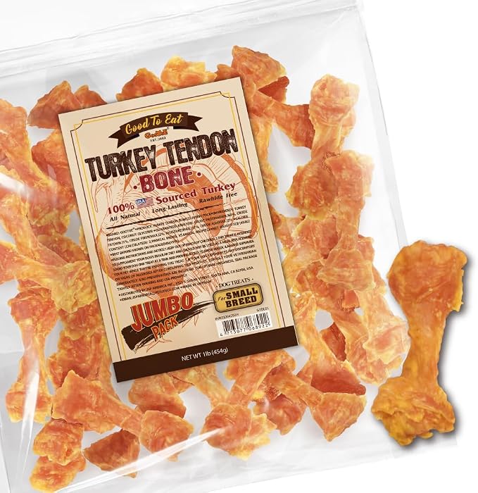 Turkey Tendons for Dogs – All-Natural, Hypoallergenic Dog Treats, Rawhide Alternative, Long Lasting Puppy Chews, Healthy Dog Treats for Small Breeds, Bone (S), 1 lb