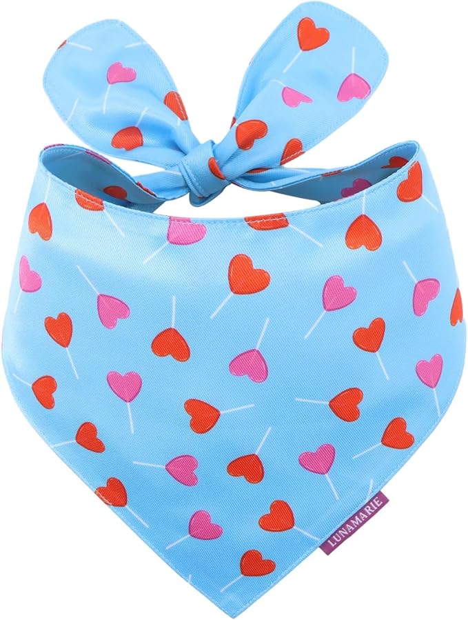 LunaMarie - Luxury Pet Birthday Bandanas -Premium & Silky Poly Fabric | 100% Handmade | Custom Shape Dual Layered (Rebel, Medium) (LoviePop, Small)