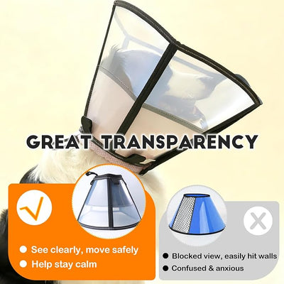 Extra Large Soft Dog Cone, 37cm / 14.5" Long Stop Licking Deep Pet Recovery Collar After Surgery, Clear Plastic Breathable Elizabethan Head Neck Circle, Adjustable Comfortable Cones (2XL Black)