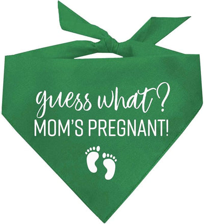 Guess What? Mom's Pregnant Dog Bandana | 100% Cotton Adjustable Triangle | Made in USA | New Baby | Pregnancy Announcement Photoshoot Prop | Gender Reveal | Kelly Green One Size (216)