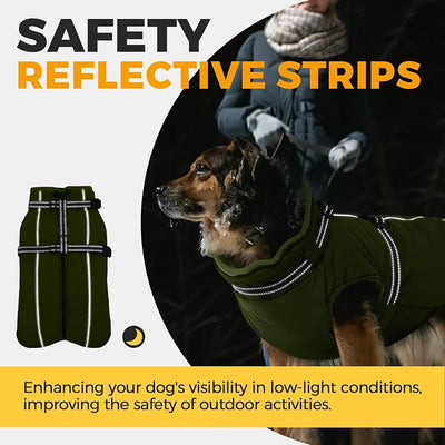 Lelepet Waterproof Dog Jacket with Harness Built in Warm Dog Winter Coat, Reflective Jacket Fleece Jacket, Dogs Coats for Small Dogs, Thermal Pet Snowsuit for Cold Weather, Yorkshire, Army Green, S