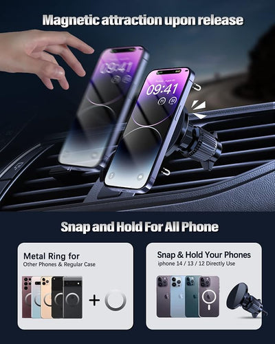 Magnetic Car Mount Charger 15W Magnetic Wireless Car Charger for iPhone 17 Accessories Magnetic Phone Holder for Car 3 in 1 Magnetic Car Mount for iPhone17Pro/16/15/14/13/12 Series Gifts for Men Women