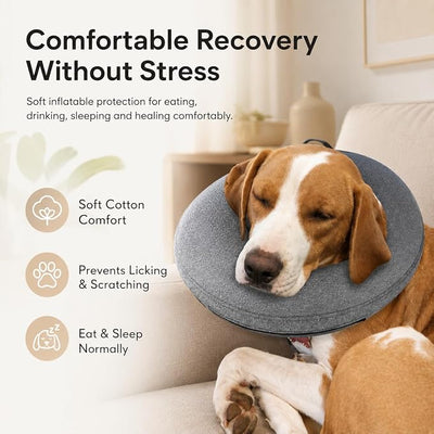 MIDOG Inflatable Dog Cone, Soft Donut Recovery Collar Alternative After Surgery to Help Prevent Licking, Comfy E Collar with Neck Pillow Design, Grey, XL