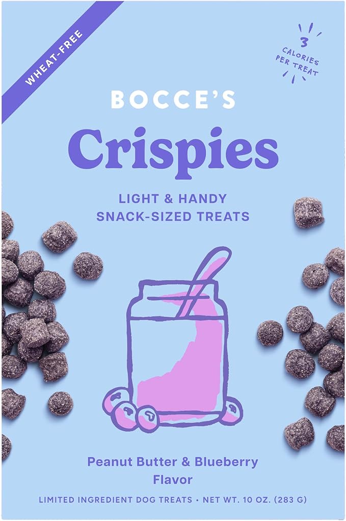 Bocce's Bakery PB + Blueberry Crispies Low-Calorie Wheat-Free Dog Treats, 10 oz