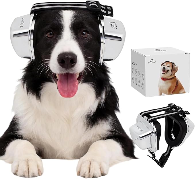 Dog Ear Muffs Noise Protection,Dog Headphones Noise Cancelling 29dB NRR with Magnetic Buckle & Electroplated Finish, Anti-Anxiety Earmuffs for Fireworks,Thunderstorms,Travel(Silver,XS)