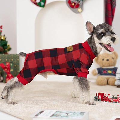 XPUDAC 4 Pack Dog Pajamas for Small Dogs Cats Plaid Doggie Clothes Puppy Onesies Christmas Pajamas Jumpsuits Pet Pjs Shirt Apparel Medium, Red Green Beige Grey