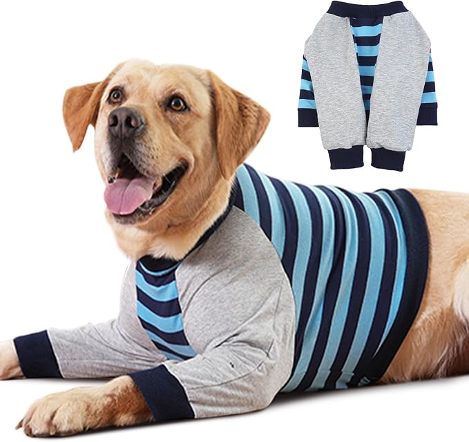 Dog Recovery Sleeve with Elbow Protector,Dogs Shirt Stop Licking Joints,Pet Long Sleeve Suit Protecting Dog's Front Leg Arm Wounds Cover Skin Conditions Blue Stripes 3XL