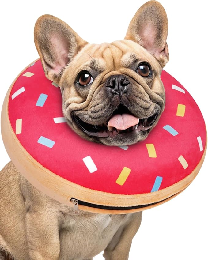 Inflatable Dog Pillow Cone Collar After Surgery, Donut Soft Neck Cone for Beagle French Bulldog Medium Plus Dogs, etc, Recovery E Collar to Stop Pink Donut