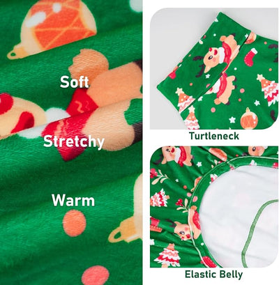 KYEESE Dog Christmas Pajamas, Turtleneck Dog Pajamas for Small Dogs, Soft Velvet Holiday Pet Onesie with 4 Legs, Lightweight Onesie Cozy Warm Pet Sleepwear, Cute Festive Doggie Outfit, Medium