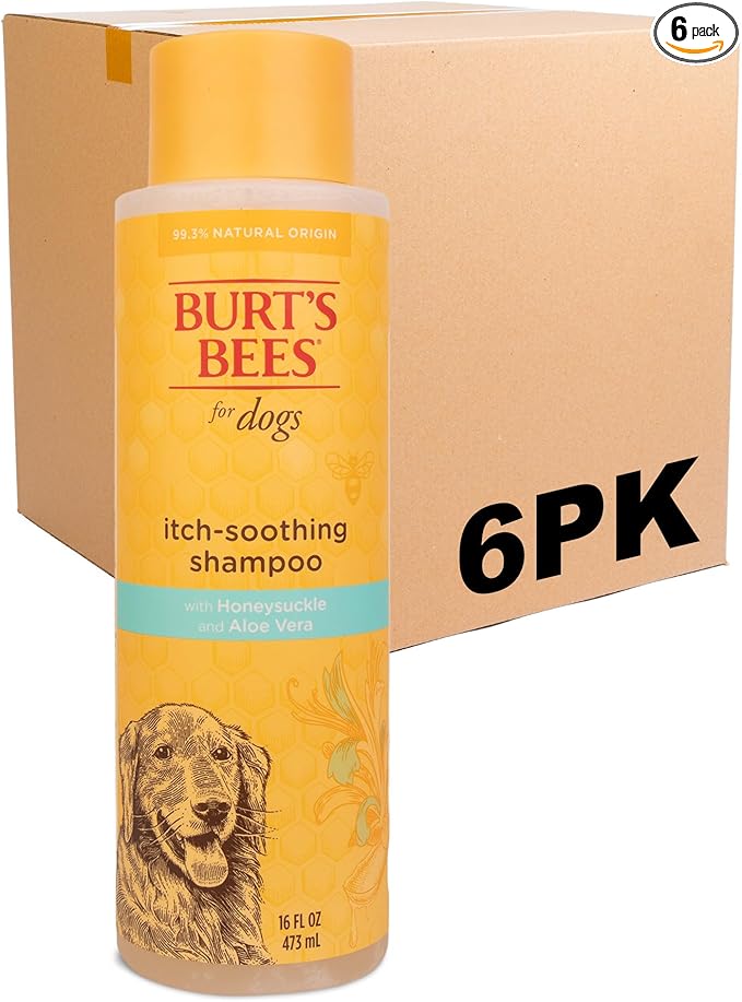 Burt's Bees for Pets Itch Soothing Dog Shampoo with Honeysuckle and Conditioning Honey pH Balanced No Sulfates No Parabens 95 Percent Natural Origin Cruelty Free Made in USA 16 FL OZ 6 Pack