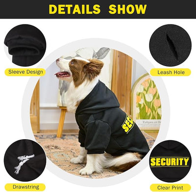 SCENEREAL Security Dog Hoodie Sweater & Jacket - Brushed Fleece for Small to Large Dogs with Hat & Leash Hole Weather & Occasions