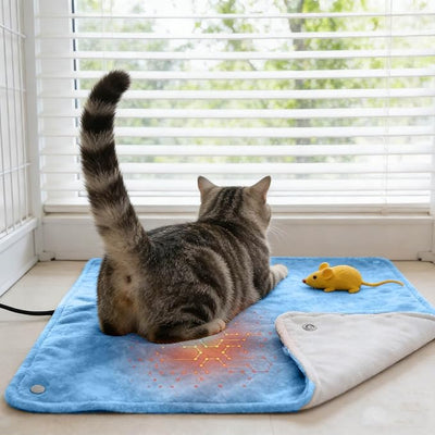 USB Powered Cat Heating Pad, Portable Adjustable Heated Cat Bed, Rechargeable Pet Blanket for Indoor Cats, Dog, Small Animals, Elderly Pets, Home, Car, Travel, Winter Cold Weather Comfort (Blue)