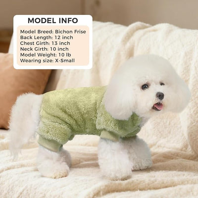 PAWCHIE Dog Fuzzy Velvet Pajamas,Dog Sweater Winter Cloth for Small Dogs Cat,Boy Girl,Pet Jumpsuit, Doggy Apparel,Green,M