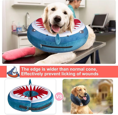 BEAUTYZOO Dog Cone Alternative After Surgery for Large Medium Small Dogs, Soft Inflatable Cone Collar for Dogs Cats, Neck Donut E Collar Dog Recovery Collar to Stop Licking, Shark Blue, XL