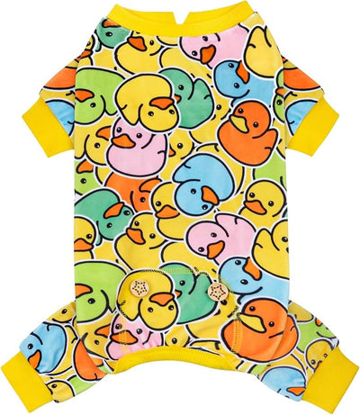 KYEESE Dog Pajamas Colorful Duck Pets Pjs Comfy Dogs Clothes Stretchable Pet Jammies Soft Dogs Onesie Velvet Pet Coat Soft Doggie Pajamas for Small Dog Stretchy Doggie Costumes, Large