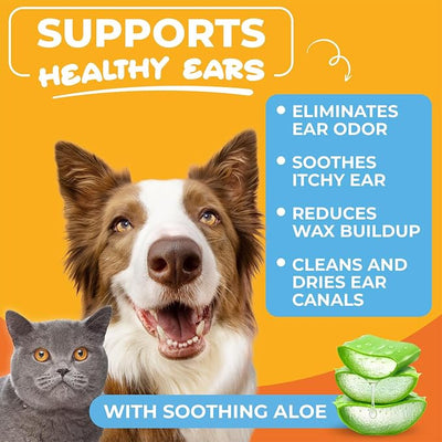 Paw Science Dog & Cat Ear Cleaner Wipes – Pet Finger Wipes for Cats & Dogs – Cleaning, Soothing, & Deodorizing Itchy Ears – Ear Relief Solution Wash (Unscented)