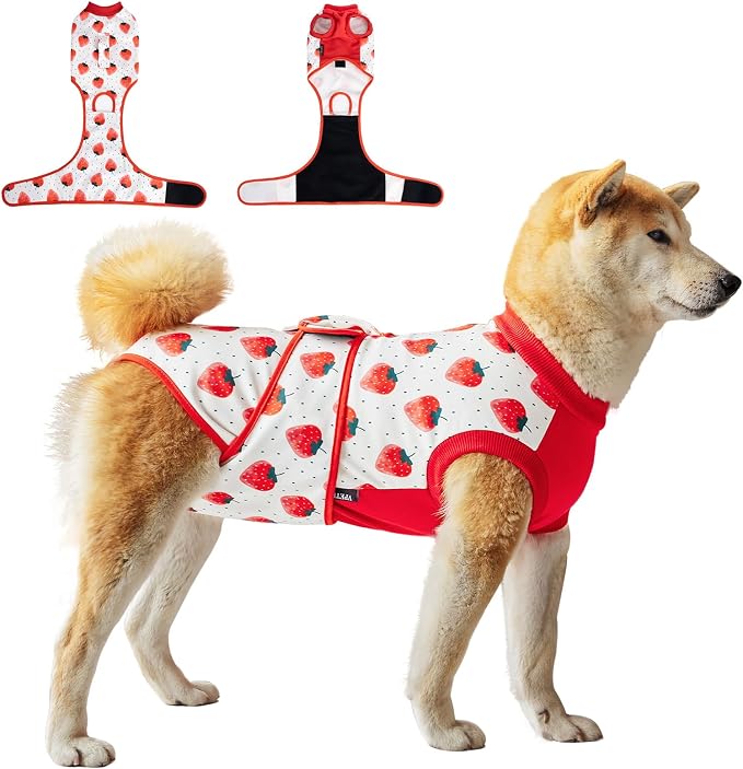 Dog Surgery Recovery Suit,Female Male Dog Onesie for Spay Neuter,Substitute E-Collar & Cone,Anti-Licking Breathable Onesie for Small Medium Large Dogs,Strawberry XL