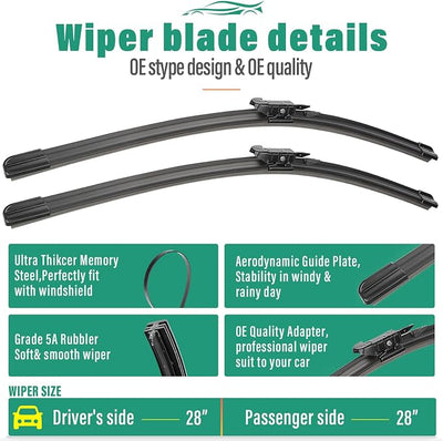 28" 28" 11" Windshield Wiper Blades Replacement for Ford Escape 2013 2014 2015 2016 2017 2018 2019 Premium All Weather Front Rear Wipers Set - OEM Quality (Pack of 3)