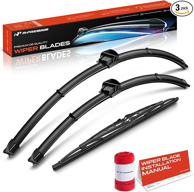 A-Premium 26"+20"+14" Windshield Wiper Blades with Wear Indicator & Towel | Compatible with Volvo V50 2005, Front Rear Wipers Blade Set for SL/Pin Arm Connector, Pack of 3