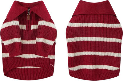 Small Dog Sweater with Zipper, Knitted Striped Pullover Dog Clothes for Cold Weather, Thick Warm Cozy Stretchy Sweater for Chihuahua, Bulldog, Dachshund, Pug(Red & White Strip, S)