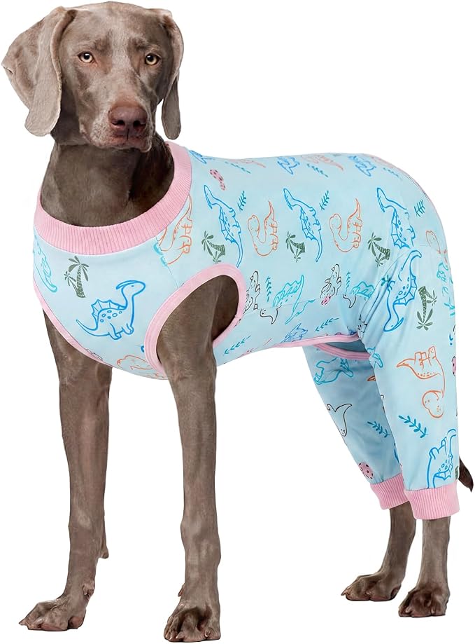 Kuoser Dog Recovery Suit with Anti Licking Rear Leg Sleeve, Dinosaur 3XL | Abdominal Dog Surgical Suit with Pants Cover Protect Wounds, Dogs Elbow Protector Soft Pet Surgery Onesie Cone Alternative